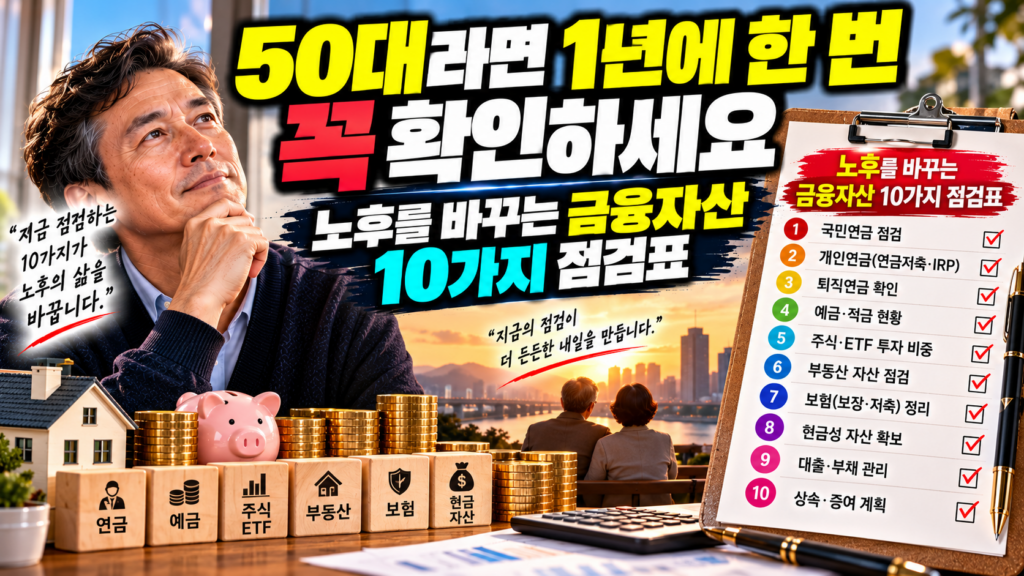 50대라면 1년에 한 번 꼭 확인하세요|노후를 바꾸는 금융자산 10가지 점검표 1 ChatGPT Image 2026년 9월 24일 오후 12 39 17